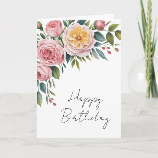 Soft watercolor roses birthday card