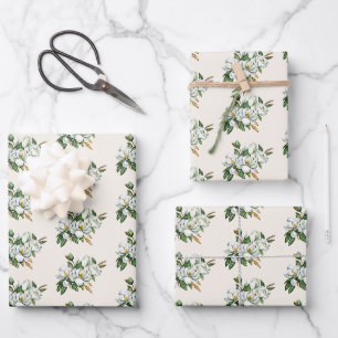 Soft Watercolor Sage Green Magnolia Pattern Wrapping Paper Sheet