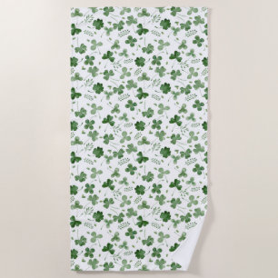 Soft Watercolor Shamrock Pattern Beach Towel