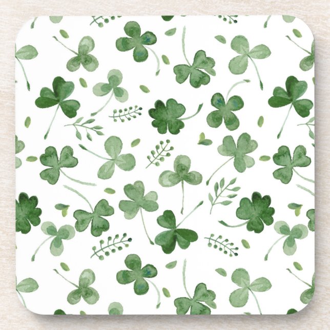 Soft Watercolor Shamrock Pattern Coaster (Front)