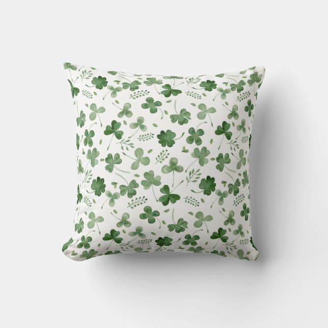 Soft Watercolor Shamrock Pattern Cushion (Front)