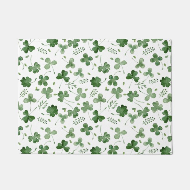 Soft Watercolor Shamrock Pattern Doormat (Front)