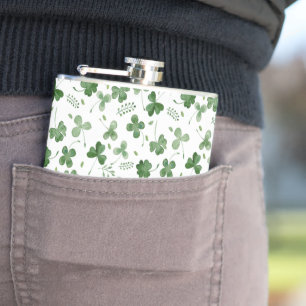 Soft Watercolor Shamrock Pattern Hip Flask