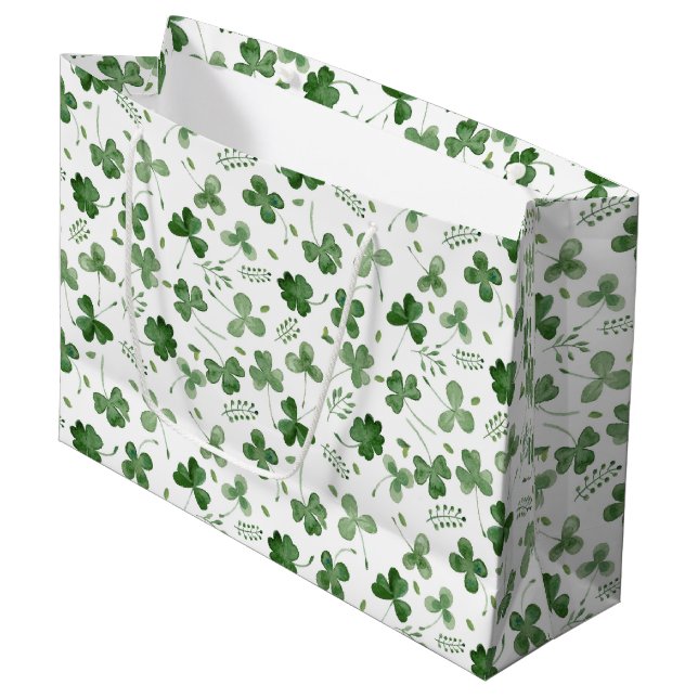Soft Watercolor Shamrock Pattern Large Gift Bag (Front Angled)
