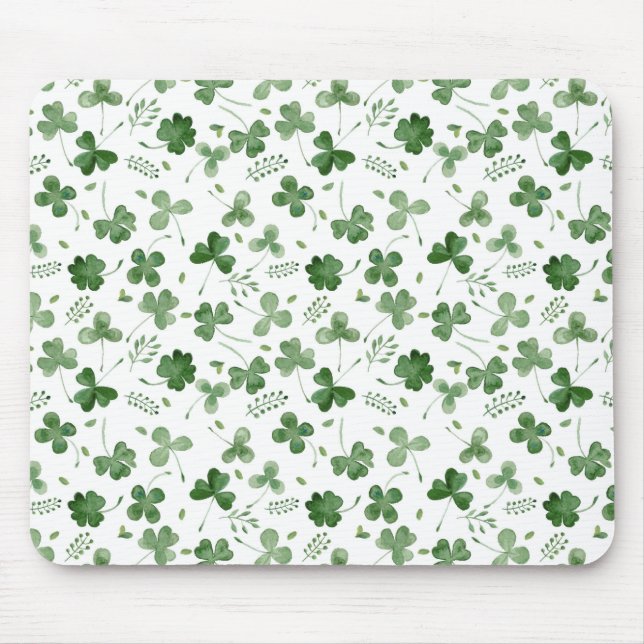 Soft Watercolor Shamrock Pattern Mouse Mat (Front)