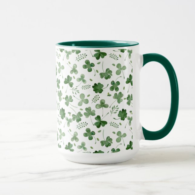 Soft Watercolor Shamrock Pattern Mug (Right)