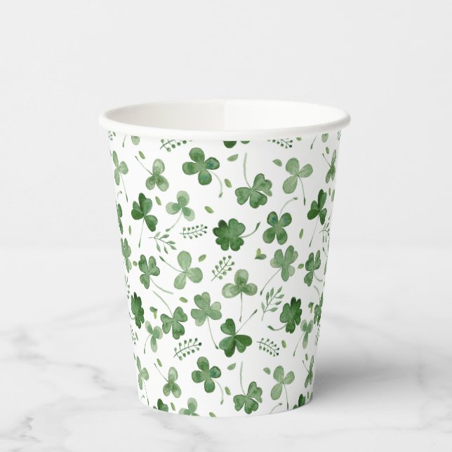 Soft Watercolor Shamrock Pattern Paper Cups (Left)