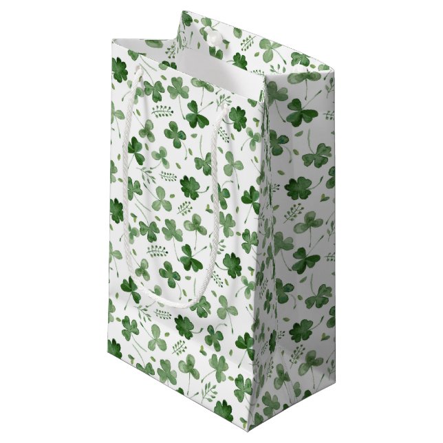 Soft Watercolor Shamrock Pattern Small Gift Bag (Front Angled)
