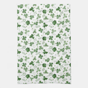 Soft Watercolor Shamrock Pattern Tea Towel