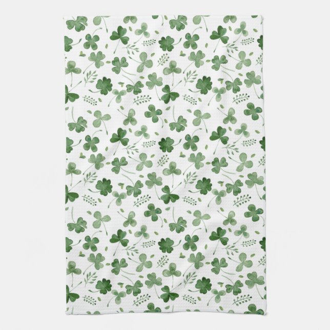 Soft Watercolor Shamrock Pattern Tea Towel (Vertical)