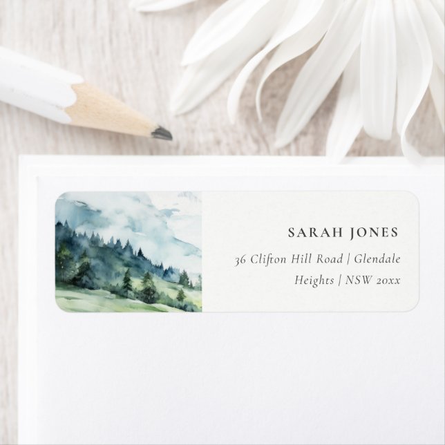 Soft Watercolor Snow Mountain Landscape Address (Insitu)
