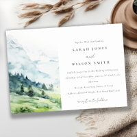 Soft Watercolor Snow Mountain Landscape Wedding