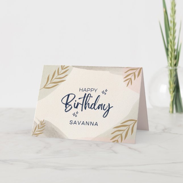 Soft Watercolor Stylish Happy Birthday Custom Name Card (Front)