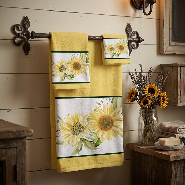 Soft watercolor sunflowers  bath towel set (Creator Uploaded)