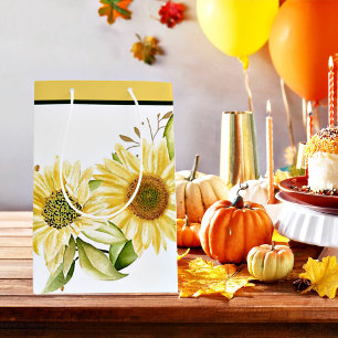 Soft watercolor sunflowers medium gift bag