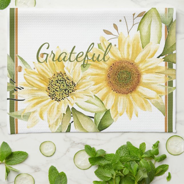 Soft watercolor sunflowers  tea towel (Folded)