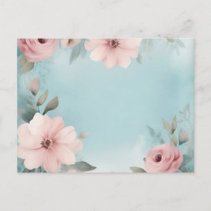 Soft Watercolor Washes in Blue and Pink Floral Postcard