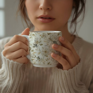 Soft Watercolor White Floral Pattern Coffee Mug