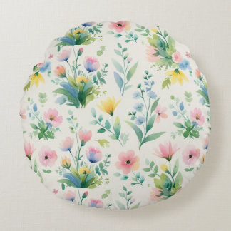 soft watercolor windflowers round cushion