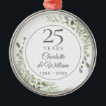 Soft Watercolour Greenery 25th Anniversary Metal Tree Decoration<br><div class="desc">Featuring delicate soft watercolour leaves,  this chic botanical 25th wedding anniversary design can be personalised with your special twenty-five years anniversary information in elegant silver text. Designed by Thisisnotme©</div>