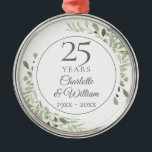 Soft Watercolour Greenery 25th Anniversary Metal Tree Decoration<br><div class="desc">Featuring delicate soft watercolour leaves,  this chic botanical 25th wedding anniversary design can be personalised with your special twenty-five years anniversary information in elegant silver text. Designed by Thisisnotme©</div>