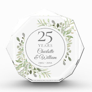 Soft Watercolour Leaves 25th Anniversary Photo Block