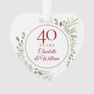 Soft Watercolour Leaves 40th Anniversary Ornament