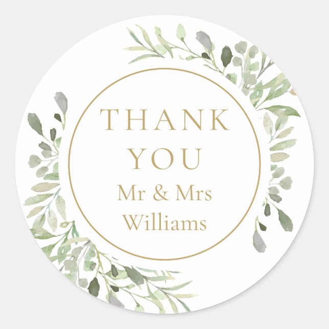 Soft Watercolour Leaves 50th Anniversary Thank You Classic Round Sticker (Front)