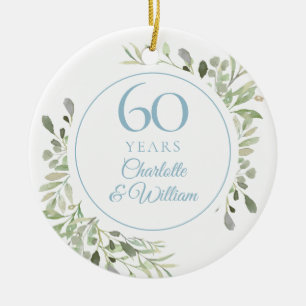 Soft Watercolour Leaves 60th Anniversary Ceramic Tree Decoration