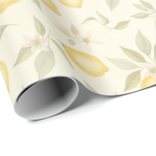 Soft Watercolour Lemon Botanical Pattern Wrapping Paper