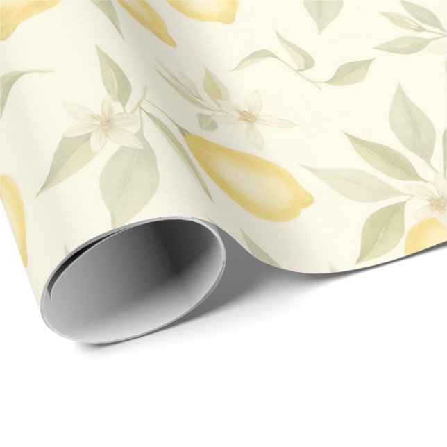Soft Watercolour Lemon Botanical Pattern  Wrapping Paper (Roll Corner)