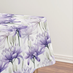 Soft Watercolour Purple Floral Patterned Tablecloth