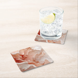 Soft Waves & Golden Lines Square Paper Coaster