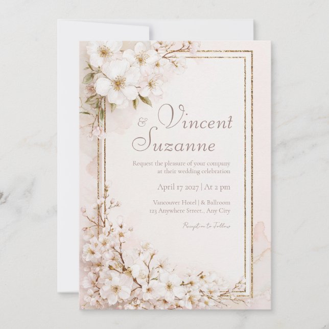 Soft White Blossom Romantic Wedding  Invitation (Front)