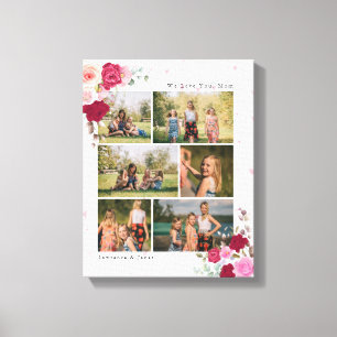 Soft White Botanical Floral Mum 6 Photo Collage Canvas Print