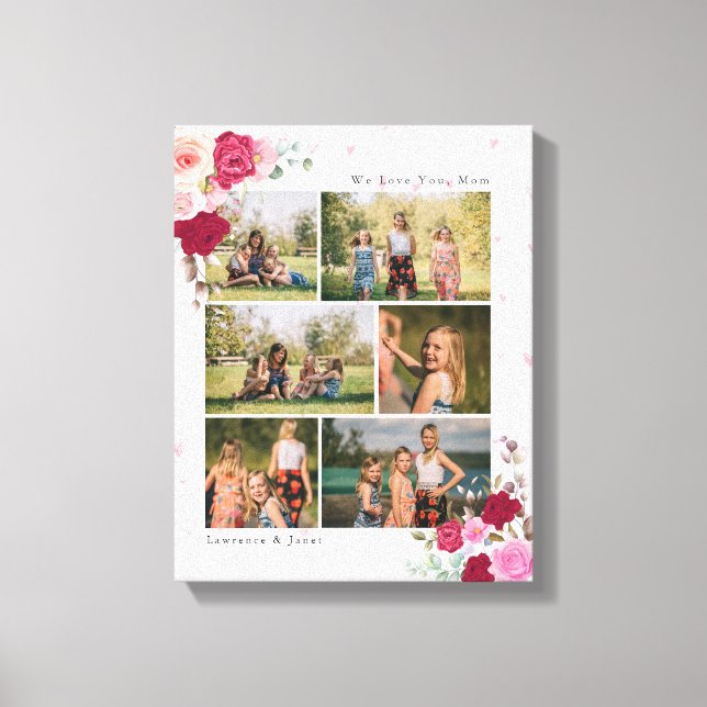 Soft White Botanical Floral Mum 6 Photo Collage Canvas Print (Front)