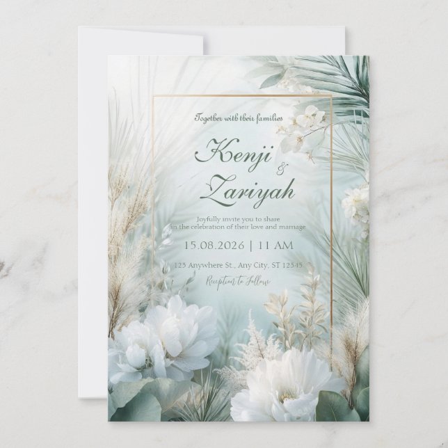 Soft White Botanical Floral Wedding Invitation (Front)