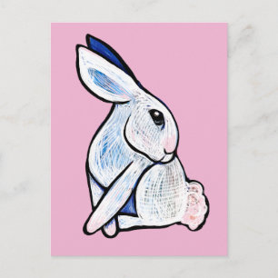 Soft White Bunny Rabbit Illustration Postcard