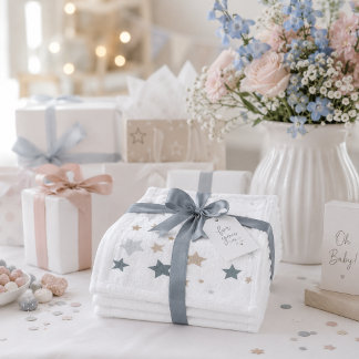 Soft White Cotton Wash Cloth with Stars