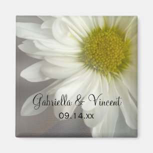 Soft White Daisy on Gray Wedding Magnet