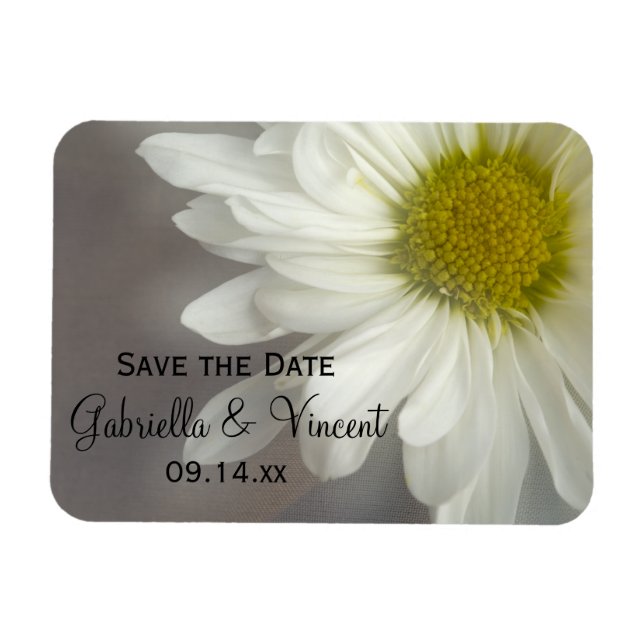 Soft White Daisy on Gray Wedding Save the Date Magnet (Horizontal)