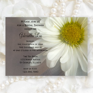 Soft White Daisy on Grey Bridal Shower Invitation