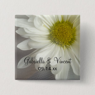 Soft White Daisy on Grey Wedding 15 Cm Square Badge