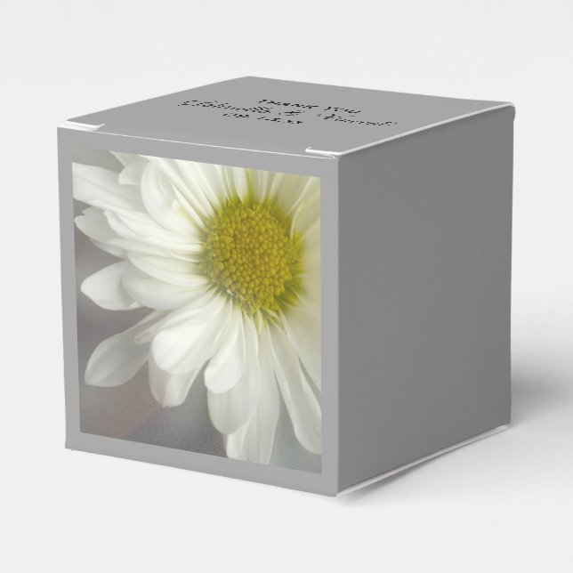 Soft White Daisy on Grey Wedding Favour Box (Front Side)