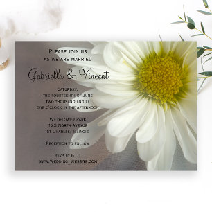 Soft White Daisy on Grey Wedding Invitation