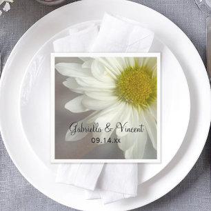 Soft White Daisy on Grey Wedding Napkin