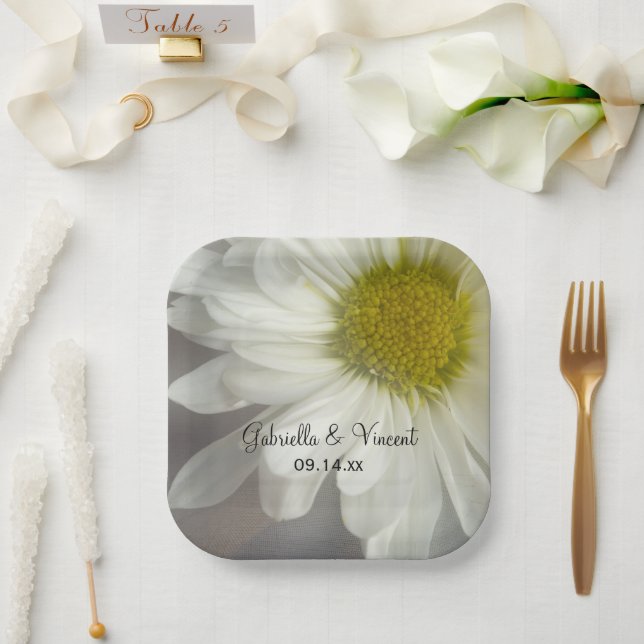 Soft White Daisy on Grey Wedding Paper Plate (Wedding)