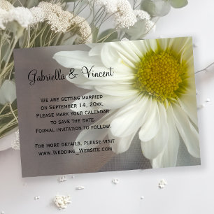 Soft White Daisy on Grey Wedding Save the Date Invitation
