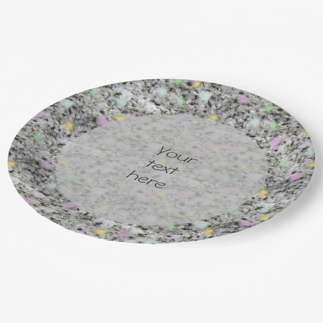 Soft White Granite Pastel Dots any Text Paper Plate (Angled)