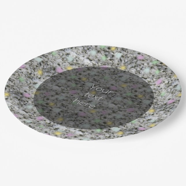 Soft White Granite Pastel Dots any Text Paper Plate (Angled)